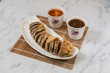 Crispy Deep-Fried Vegetarian Yellow Fish with Sauce 