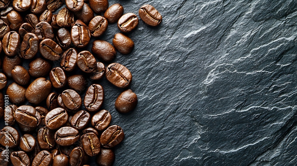 Poster Coffee beans on slate background Top view Copy space : Generative AI
