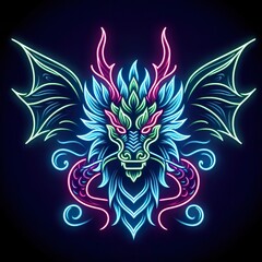 Obraz premium Dragon head animal in neon style, Portrait of glow light animal. minimal design