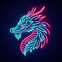 Fototapeta premium Dragon head animal in neon style, Portrait of glow light animal. minimal design
