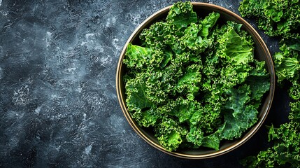 Kale chips healthy snack on a plate Grey background Top view : Generative AI