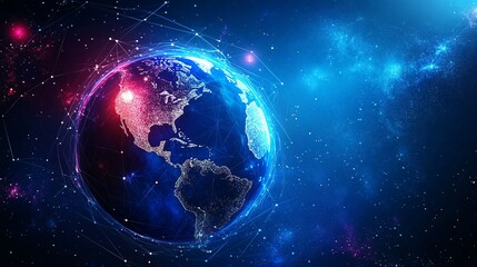 Earth Globe with Neon Lines and Stars