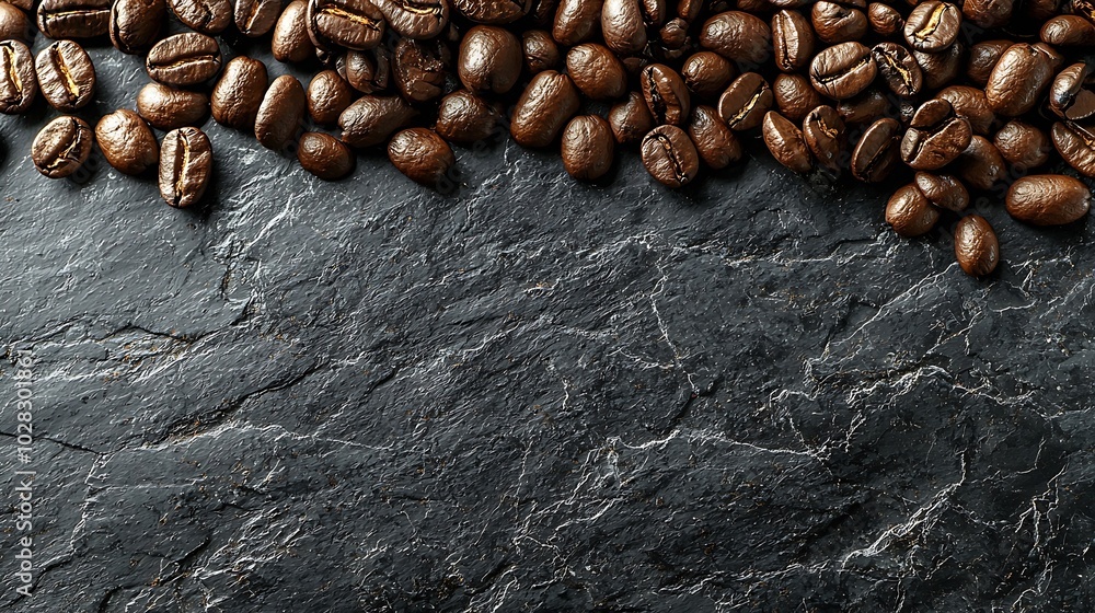 Poster coffee beans on grey slate background top view copy space : generative ai