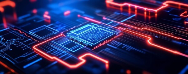 Smart contracts, neon circuits, futuristic blockchain, dark space