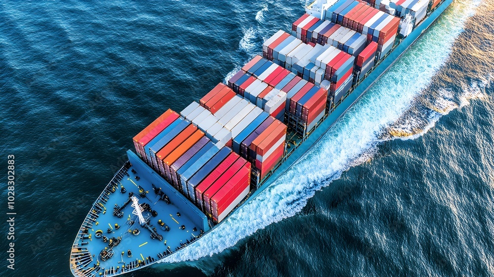 Aufkleber cargo ship transporting colorful containers across the open ocean with powerful waves