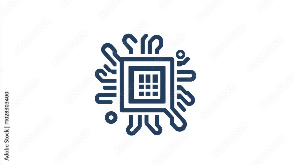 Poster this is a simple, line-drawing icon of a computer motherboard, perfect for representing microchip te