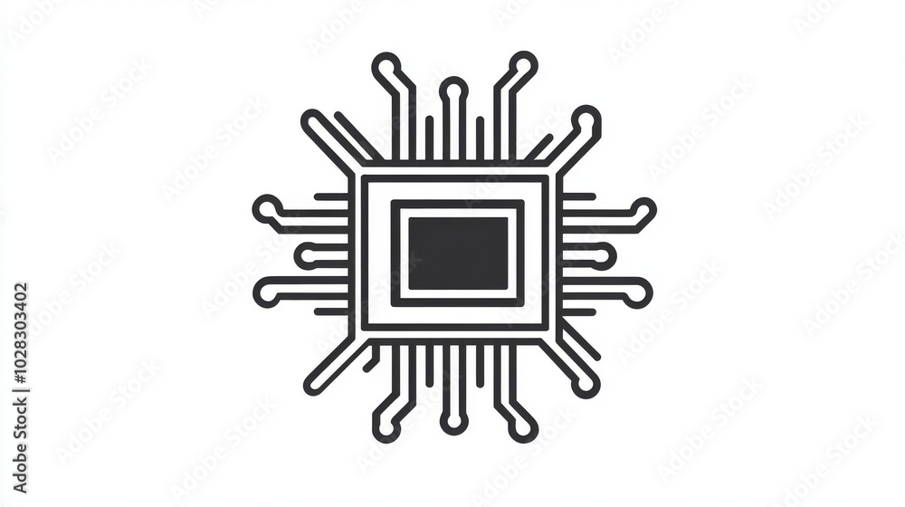 Poster this is a simple, line-drawing icon of a computer motherboard, perfect for representing microchip te