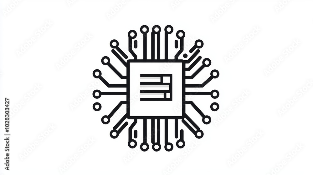 Poster this is a simple, line-drawing icon of a computer motherboard, perfect for representing microchip te