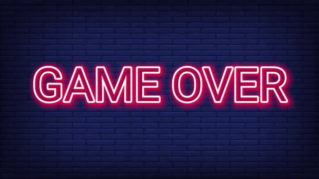 game over text effect on red color neon glowing effect texture on blue background