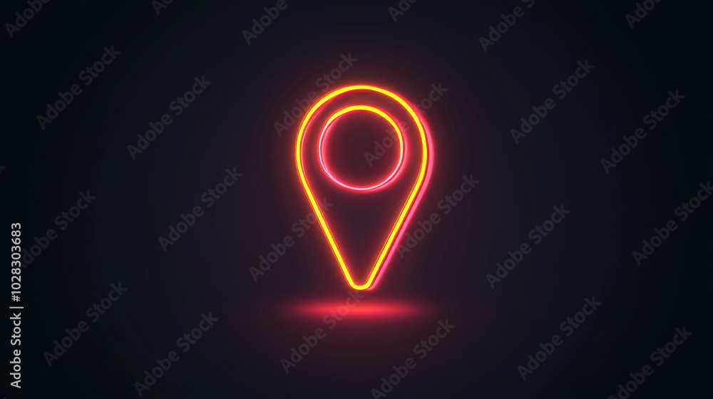 Poster a simple, neon-style icon of a location marker. it's outlined with a thin line and stands out agains