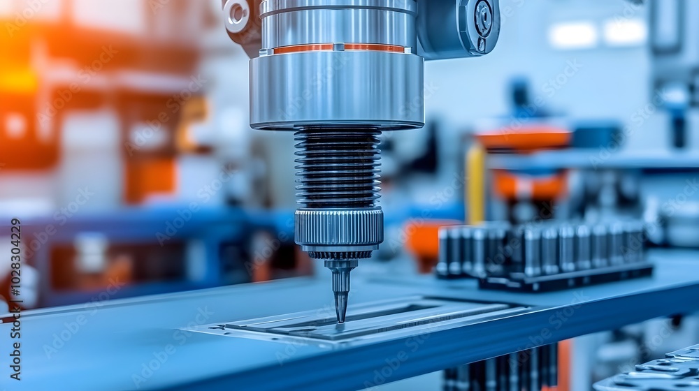 Aufkleber close-up of advanced computer-controlled cnc machines in futuristic high-tech metal manufacturing