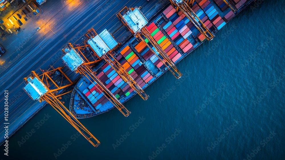 Aufkleber aerial view of bustling container port with cranes loading and unloading ships,global logistics hub