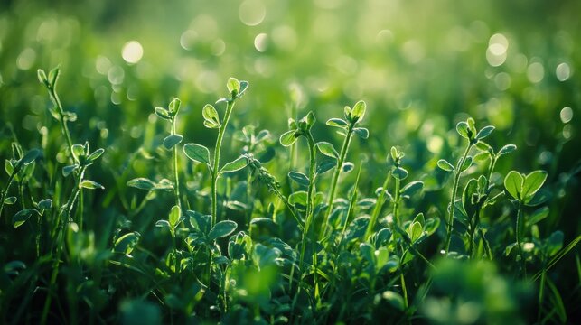 Alfalfa Growth in Spring Field. Lucerne Plant with Green Foliage