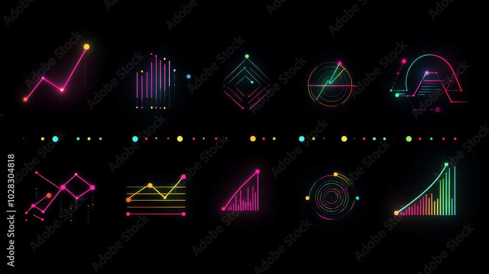 Poster this set includes ten different icons that represent data analysis. each icon is made with thin line