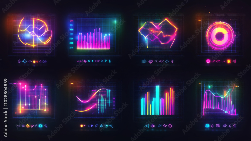 Poster this set includes ten different icons that represent data analysis. each icon is made with thin line