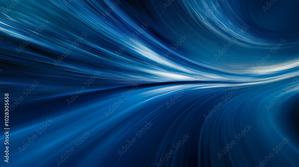 Poster a fast-moving object creates a blurred streak of light against a dark blue background. this image is