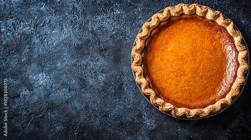 Poster pumpkin pie tart marble background copy space top view : generative ai