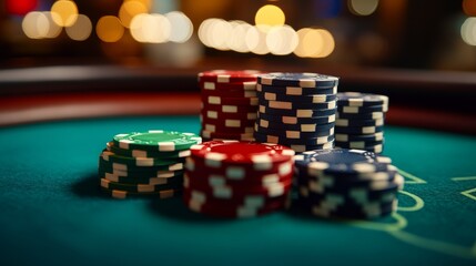 Naklejka premium Two sixes rolled on a green poker table in a club. This lucky combination won the player a big pile of chips.