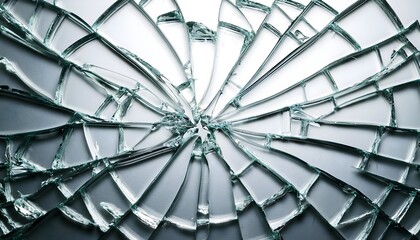 A close-up image of broken glass, with shards radiating outwards from a central point.