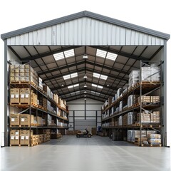 Spacious Warehouse Interior with Shelving and Pallets