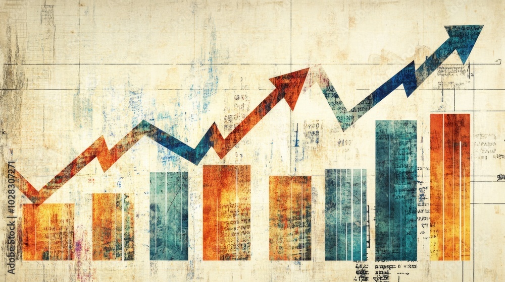 Poster a graph with a red arrow pointing upwards and a blue arrow pointing downwards