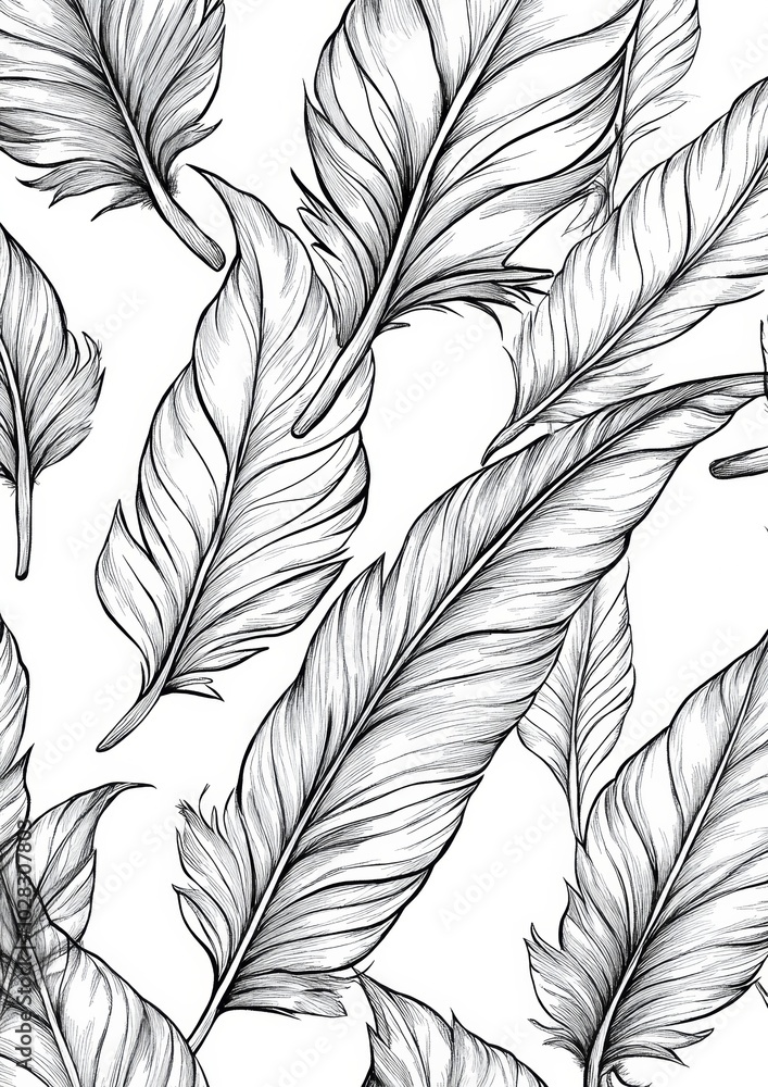 Poster a close up of a feathery pattern with black and white lines