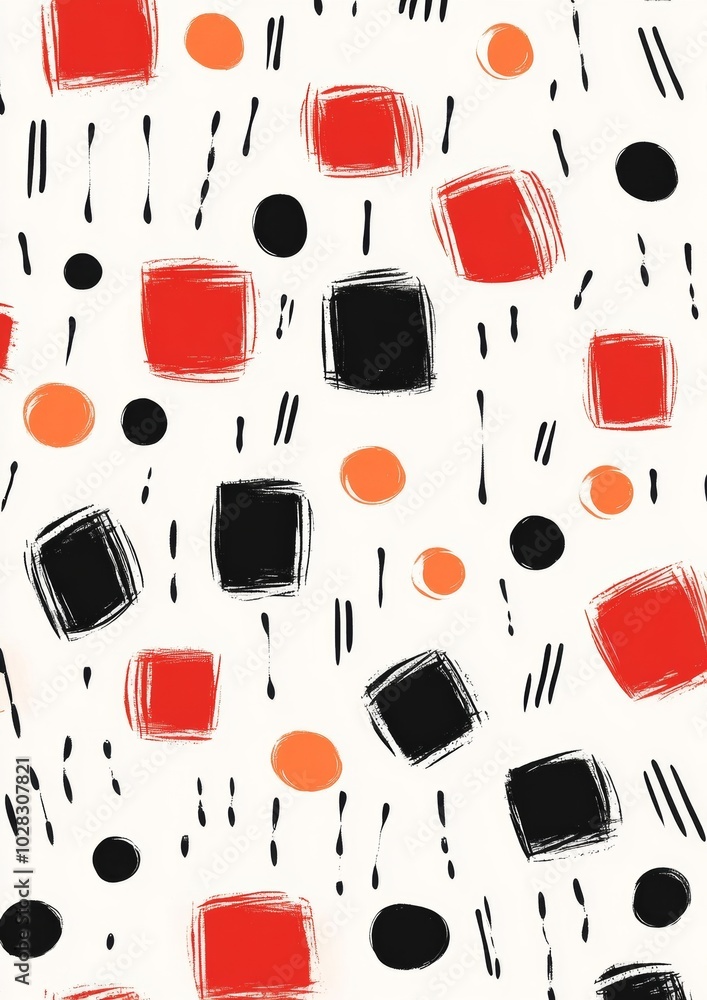Aufkleber a pattern of squares and circles with red and black colors