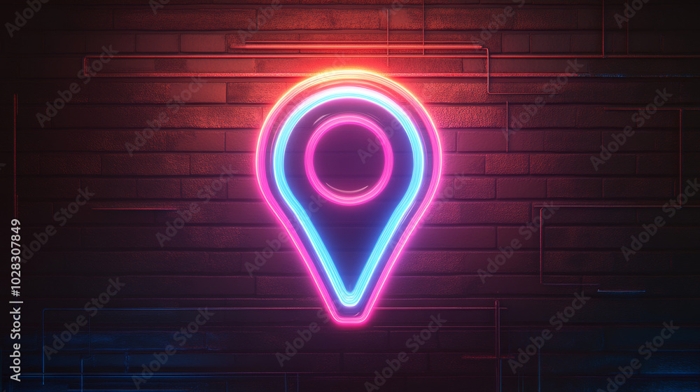 Poster a cool, retro-style icon showing a location marker. it's made with thin lines, like something from a