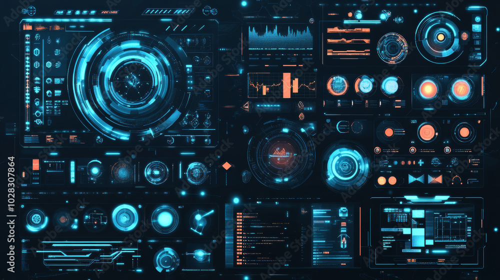 Poster modern, futuristic designs for digital interfaces, perfect for games, technology themes, or science 