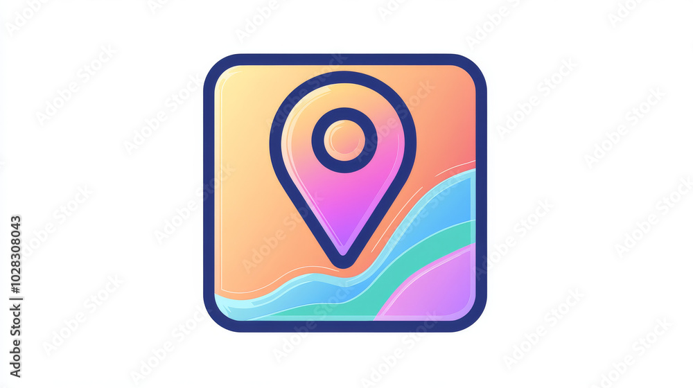 Poster a simple, 80s-style icon showing a map with a glitched location pin and a line representing a travel