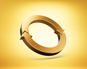 Golden Rounded Clockwise Arrow Loop Symbolizes Recycling And Continuous Rotation 3D Illustration
