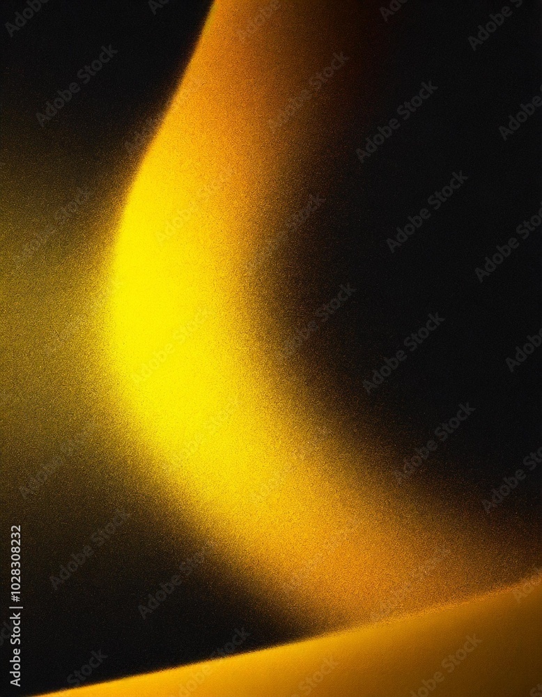 Poster curved yellow light fading into deep shadow, creating a minimalistic abstract scene with a warm, dyn