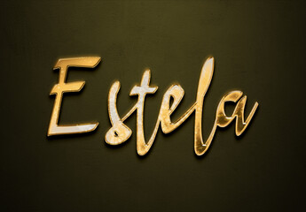 Old gold text effect of Spanish name Estela with 3D glossy style Mockup.