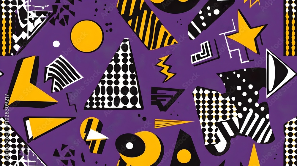Poster vibrant geometric shapes and patterns in playful abstract backdrop