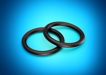 Two Black Shiny Circular Rubber O rings Crucial For Sealing Gaps In Industrial Use 3d Illustration