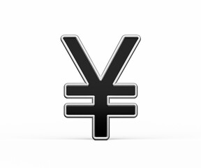 Black Japanese Yen Currency Symbol With Metal Gleam And Beveled Edges 3D Illustration
