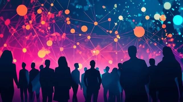 Business crowd with big data and nature structure, stock market trends, connected network, flat design illustration - Powered by Adobe