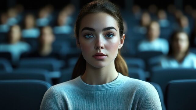 Young woman in a lecture turning to camera
