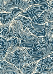 The image is a blue and white pattern of waves