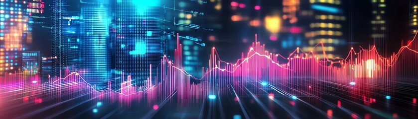 Global inflation trends, digital economy system, neon network activities, financial program, flat design illustration