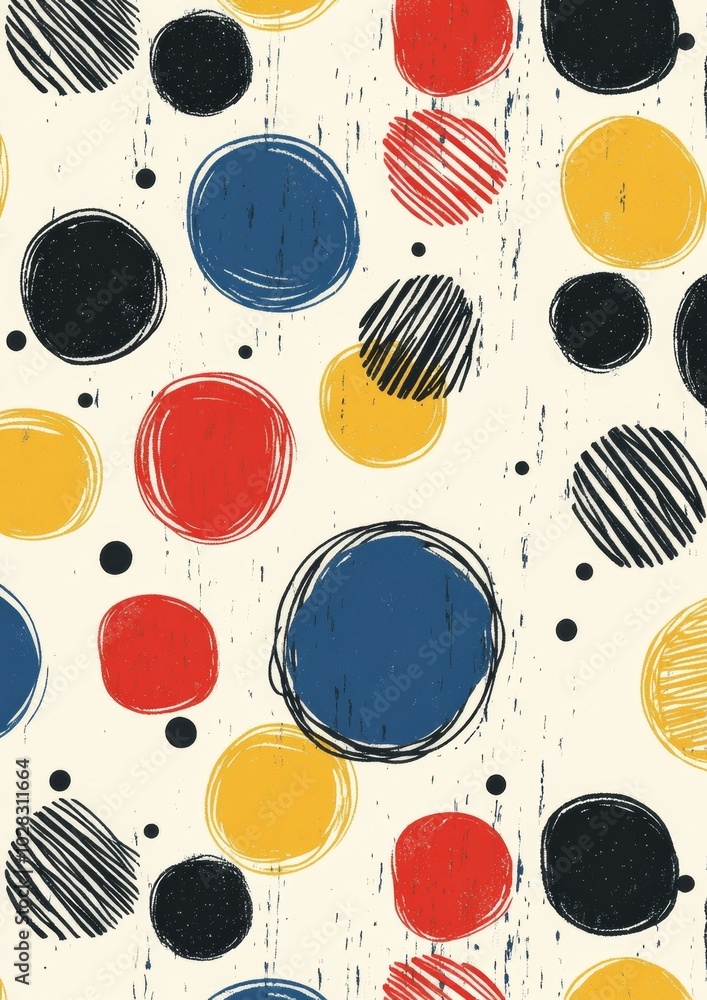 Poster a colorful pattern of circles with a black and white background