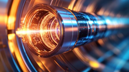 Close-Up View of Particle Accelerator with Glowing Effects