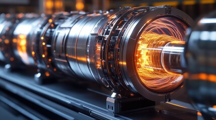 Close-Up View of a Particle Accelerator with Glow