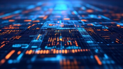 Obraz premium Blockchain transformation hub, virtual holographic display, futuristic cyber cityscape