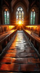 Fototapeta premium Sunlight Streaming Through Stained Glass Windows in a Church