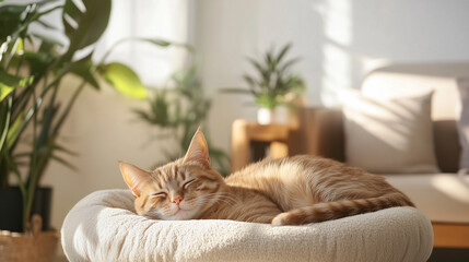 Peaceful Ginger Cat Sleeping in a Cozy Bed