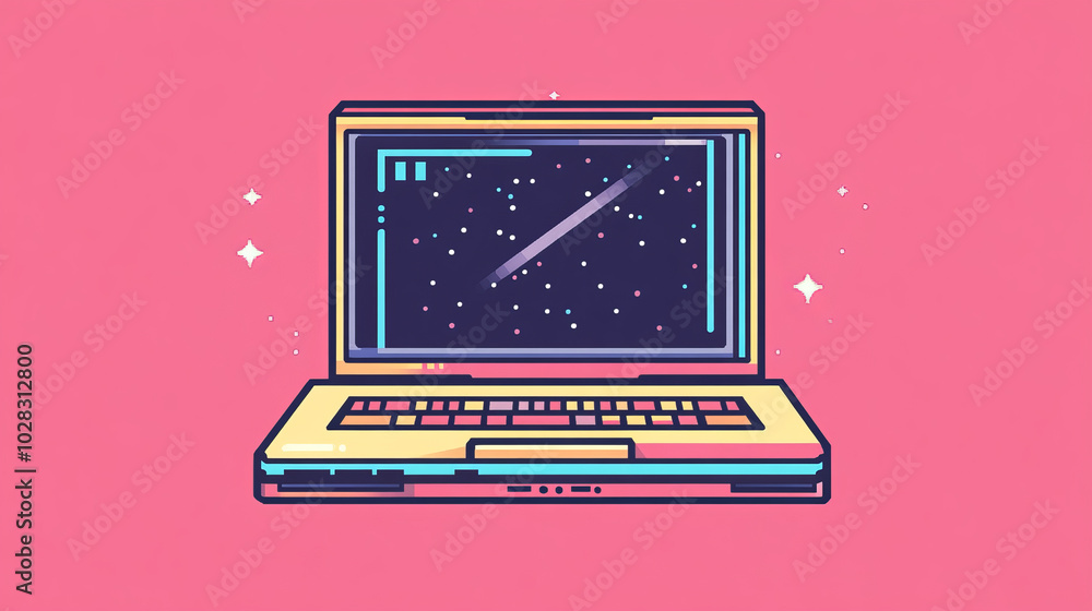 Poster a simple, line-art icon showing a laptop with a glitched screen and a blinking cursor. it's a retro,