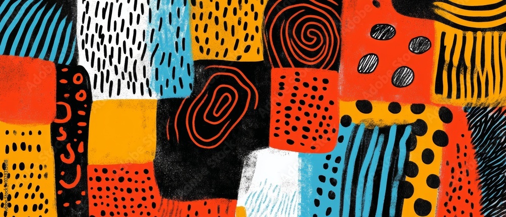 Poster a colorful abstract painting with a lot of different shapes and patterns