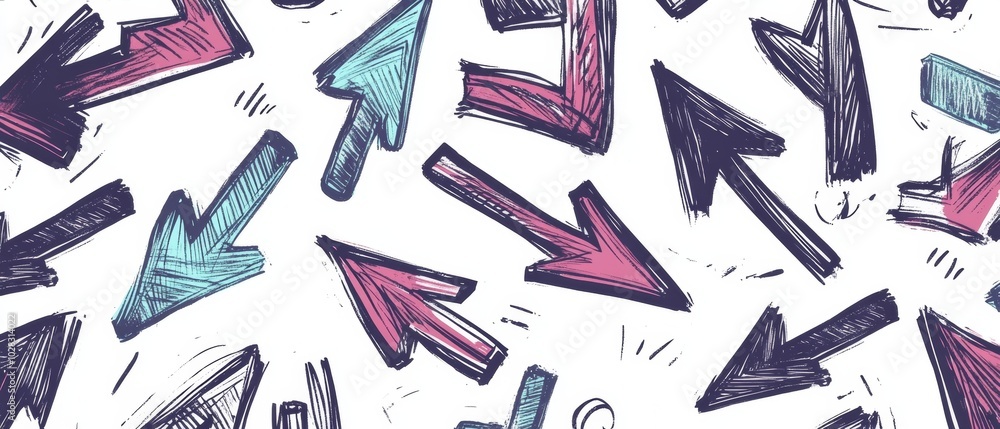 Poster a drawing of many arrows with some pointing up and some pointing down