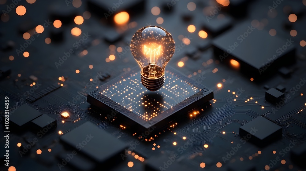 Poster illuminated circuit board symbolizing technological innovation and connectivity